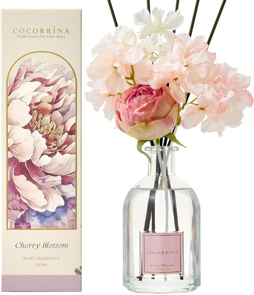 COCORRÍNA Reed Diffuser - Cherry Blossom Scent | 8.5 Fl. Oz / 250ml with 8 Sticks for Home Decor