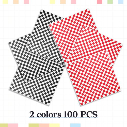 Patelai 24 Pack Black Red Fast Food Baskets and 100 Sheet Checkered Deli Liners 10.6 x 6.7 Inch Versatile Plastic Food Service Tray for Burger Fries Sandwiches Hot Dogs Barbecues Picnics Parties