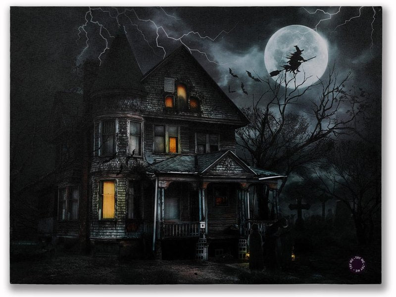 YYPLIAN Led Canvas Wall Art, Castle Light Up Painting Wall Decor, Halloween Lighting Painting Decoration with Battery Operated Lighted and Sound 20X15 Inch