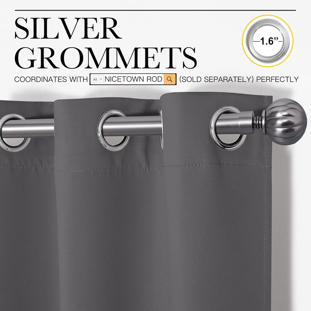 NICETOWN Grey Blackout Curtain Panels - Thermal Insulated Grommet Top Drapes | 2 Panels, W34 x L63 inches