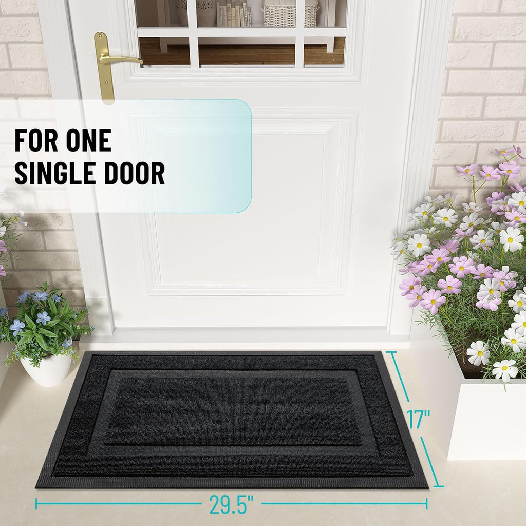 OLANLY Waterproof Front Door Mat - All-Season, Fade Resistant, Easy Clean, 29.5x17, Jet Black