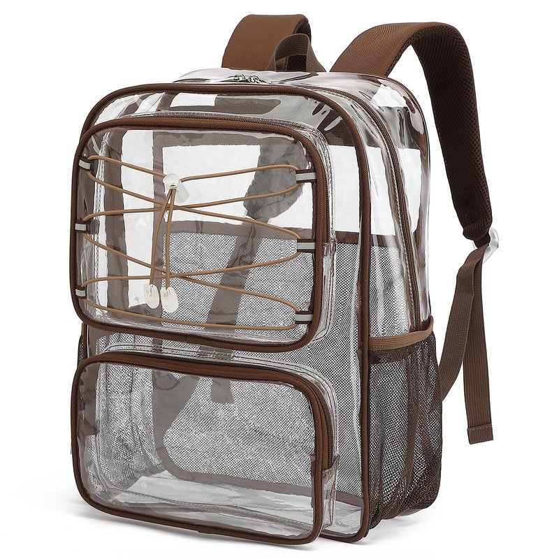 Yusudan Clear Backpack for Girls Women, Heavy Duty Transparent School Backpacks See Through PVC Bookbag for College Work Security Travel (Coffee)
