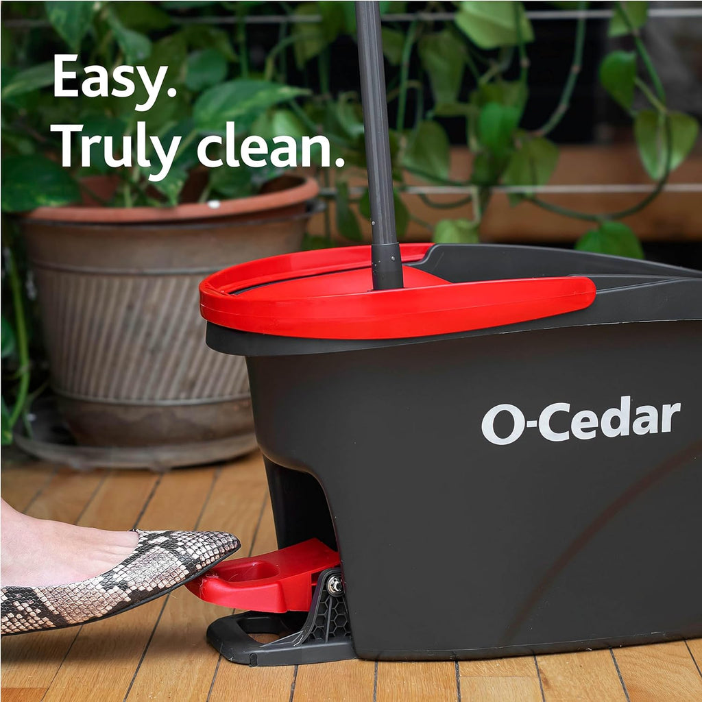 O-Cedar EasyWring Microfiber Spin Mop & Bucket Cleaning System - Includes 2 Extra Refills, Red/Gray