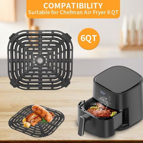 Air Fryer Grill Pan for CHEFMAN 6 Quart Paris Hilton 6 Quart 8 in 1 Air Fryer, 9.0 * 8.2'' Food Grade Nonstick Replacement Rack Parts Tray Grill Crisper Plate for CHEFMAN Air Fryer, Dishwasher Safe