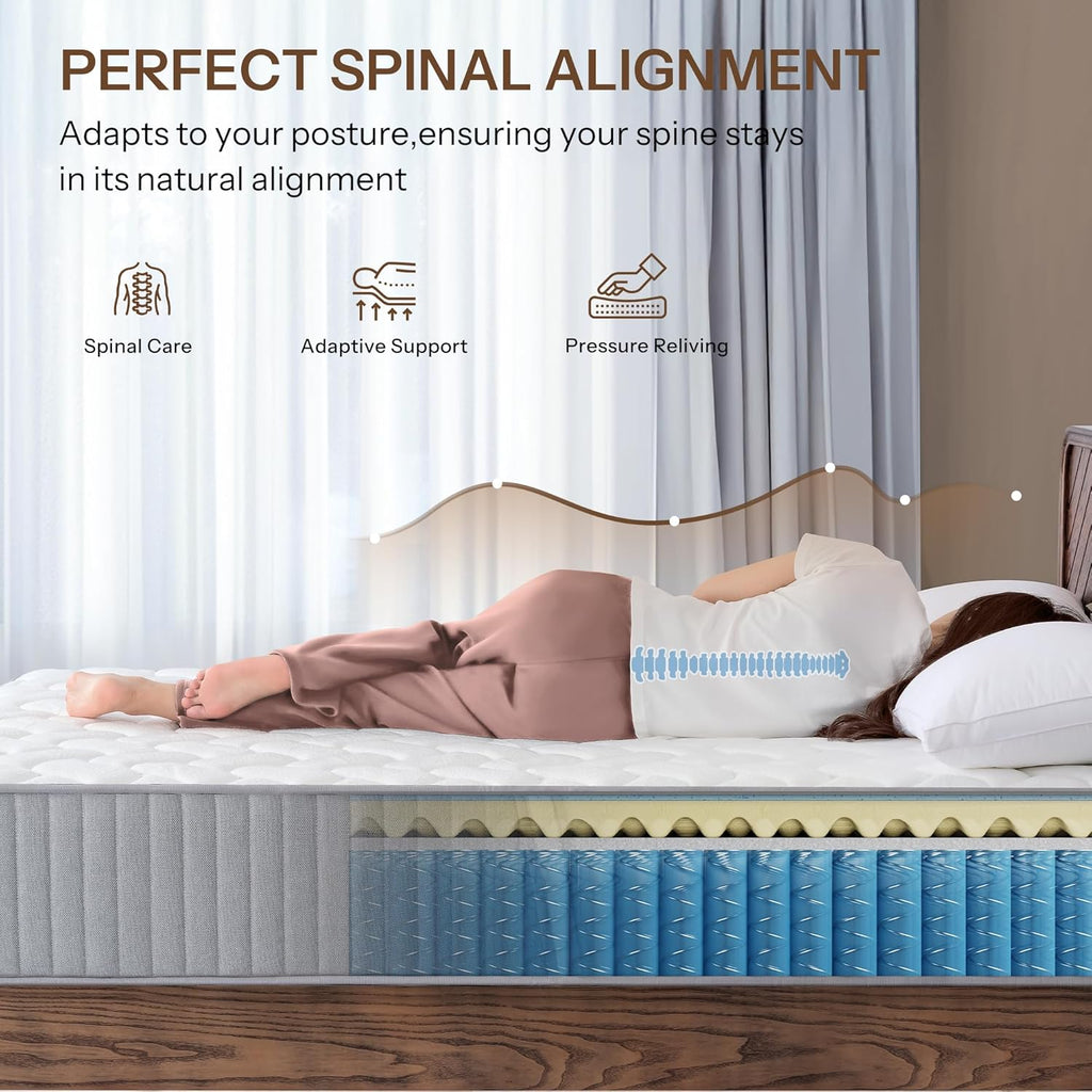 Serene 10 Inch King Hybrid Mattress - Premium Cooling Gel Memory Foam & Pocketed Coils for Spine Alignment & Pressure Relief, Medium Firm Feel, Fiberglass-Free, CertiPUR-US Certified