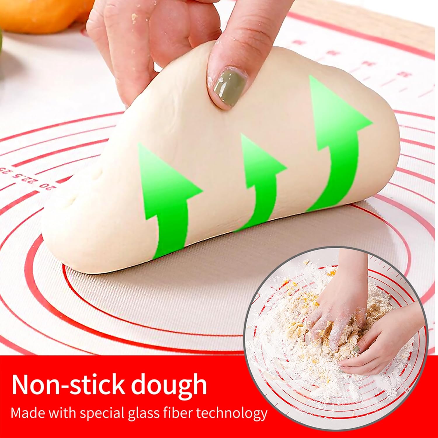 Skiennix Silicone Baking Mat - Extra Large 32x24 Inch Non-Stick Pastry Mat with Cable Ties & Dough Scraper