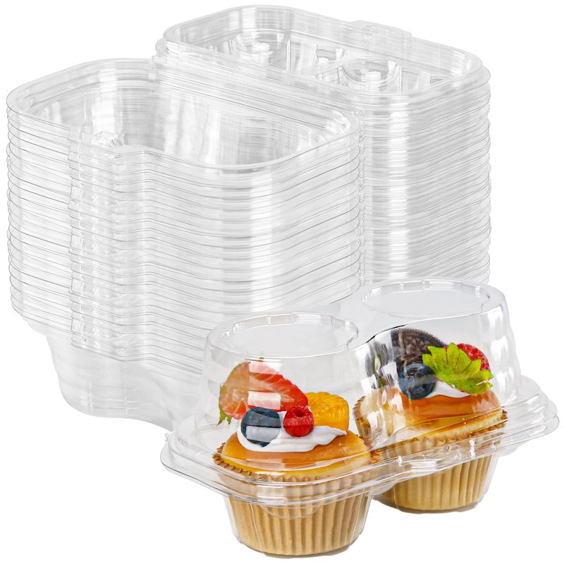 NPLUX 2 Count Cupcake Containers 75 Pack Cupcake Holder with Connected Airtight Lid Cupcake Boxes for 150 Cupcakes Muffins, BPA Free, Standard Size