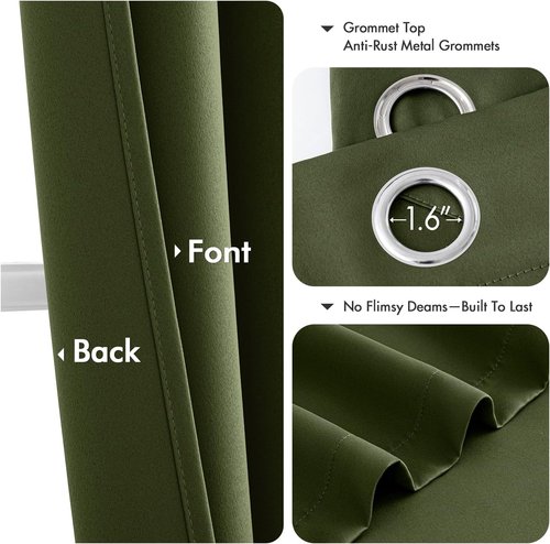 MIULEE Olive Green Blackout Curtains - Thermal Insulated Room Darkening Drapes | 72 Inches Long, 2 Panels