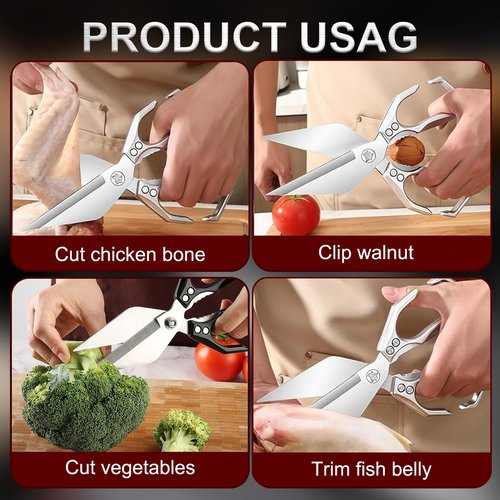 Kitchen Scissors, Multifunctional Heavy-Duty Kitchen Shears, Poultry Shears with Ergonomic Handle High-Carbon Steel for Chicken, Meat, Seafood, Bone Cutting