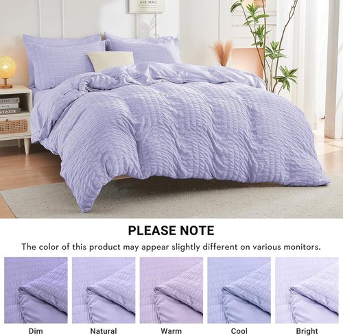 HYMOKEGE King Size Comforter Set - Luxurious Light Purple Seersucker 7-Piece Bedding Set