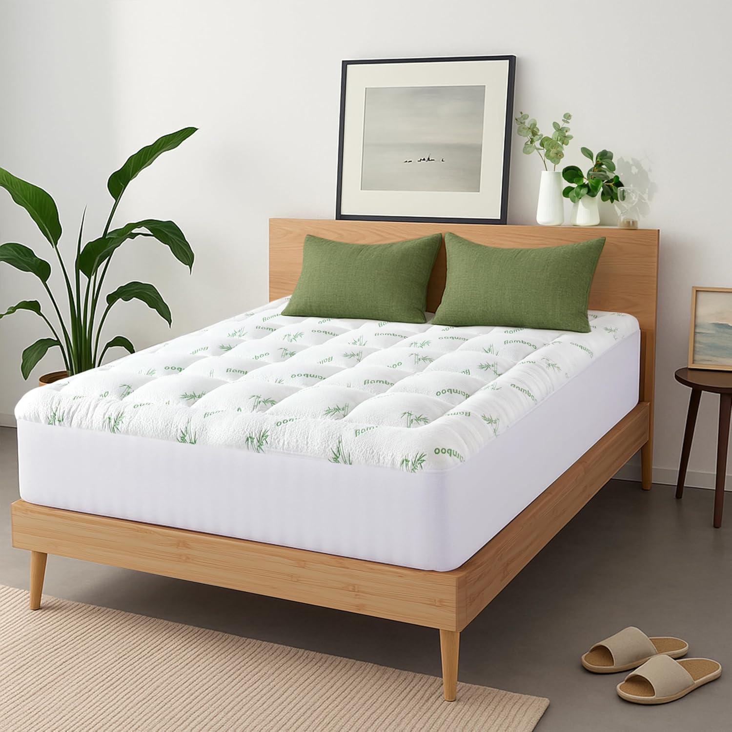 Niagara Ultra Soft Mattress Topper - Viscose Bamboo Pillow Top for Back Pain Relief | Full Size, Green
