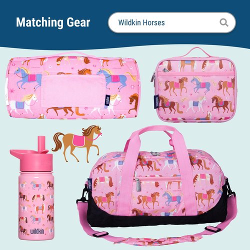 Wildkin 12 Inch Backpack & Lunch Bag with 16 oz Reusable Water Bottle for Kids – Durable, Lightweight School & Travel Set - Horses