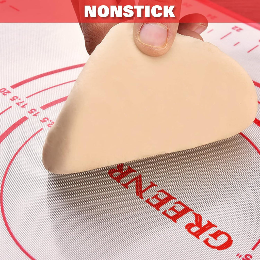 Skiennix Silicone Pastry Mat - Extra Thick Non-Stick Baking Sheet with Measurements | 16" x 24", Red
