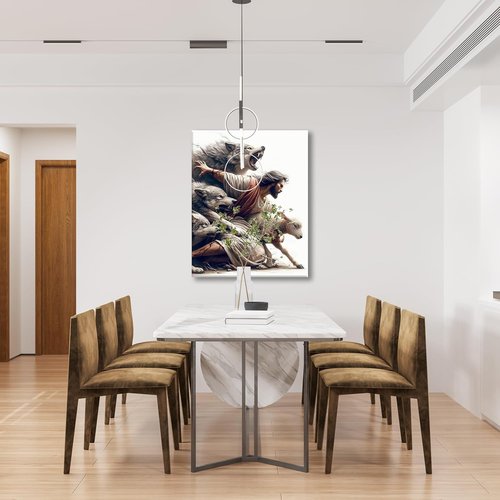 MALEDO Jesus and Lamb Canvas Wall Art - Christian Picture Decor for Living Room & Bedroom