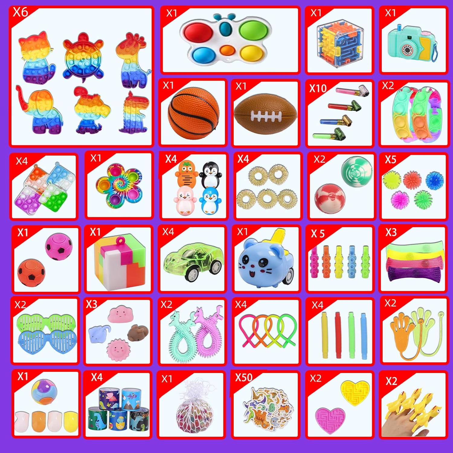 Skiennix 200 Pcs Fidget Toys Bulk - Perfect Birthday Party Favors & Goodie Bag Stuffers