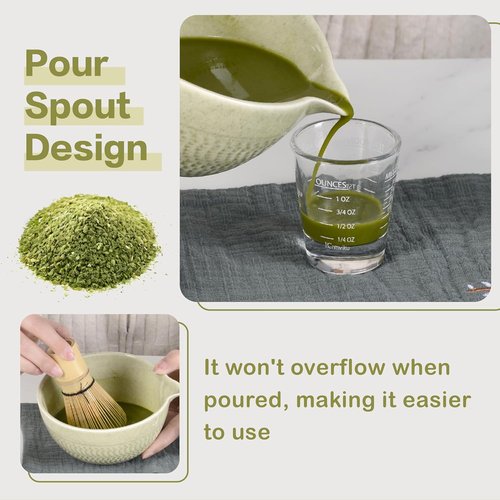 Matcha Bowl - 500 ml Ceramic Mixing Bowl with Spout | Japanese Chawan for Matcha, Salad, Soup & More
