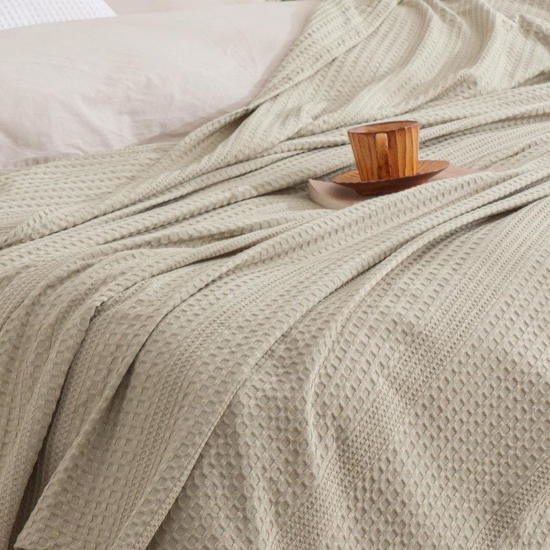 David's Home Cozy Waffle Weave Blanket King Size, Ultra Soft Breathable Lightweight Skin-Friendly Throw for All Seasons, Elegant Room Decor for Couch Bed Sofa Car Travel, Natural