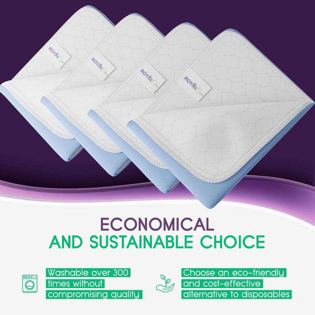 Skiennix Incontinence Bed Pads - Reusable Waterproof Underpads for Chairs & Mattresses - Highly Absorbent, Machine Washable - 34x36 Inches, Blue (Pack of 4)