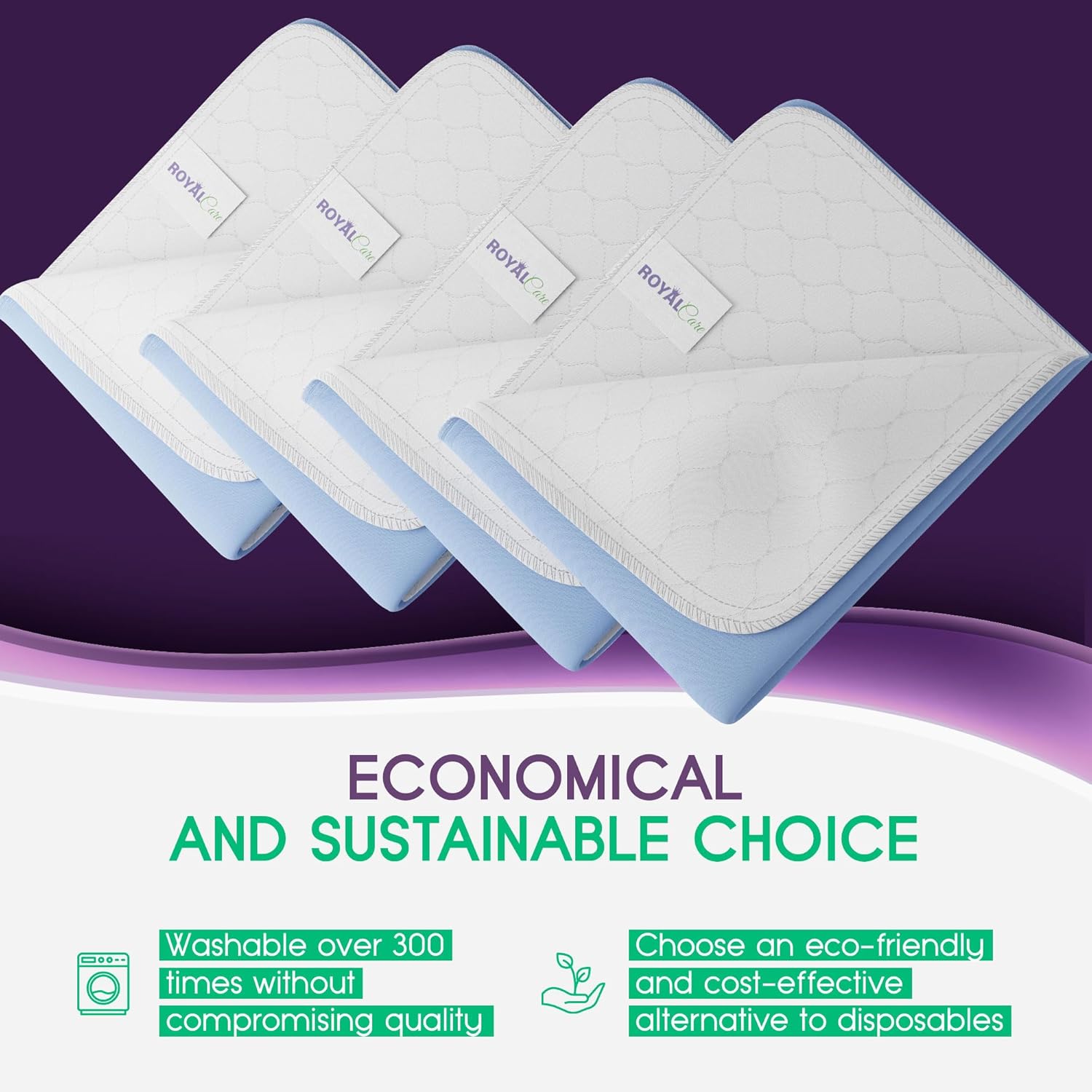 Skiennix Incontinence Bed Pads - Reusable Waterproof Underpads for Chairs & Mattresses - Highly Absorbent, Machine Washable - 34x36 Inches, Blue (Pack of 4)