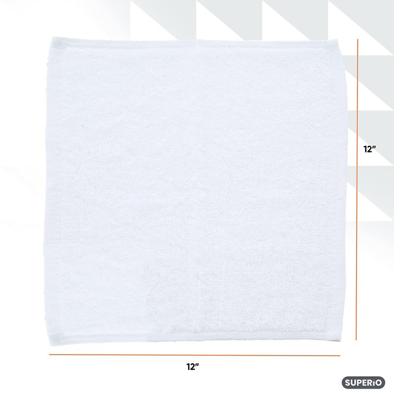 Superio Terry Cloth Rags White Washcloths 100% Cotton 12" Cleaning Cloths, Kitchen Towels, Facial Washcloth, Spa Cloths, Hand Towel, Small Lint Free Rags for Multi-Purposes (36 Pack)