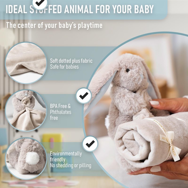Baby Bunny Lovey Super Soft Large Security Blanket Newborn Snuggler Plush Toy Stuffed Animal Cuddle Nursery Essentials Loveys for Babies Girl Boy Infant Gift Toddler Blankie | 19.6 Inches Pink Rabbit