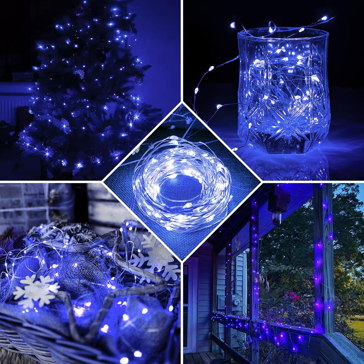 Skiennix 20 LED Blue Fairy Lights - 7Ft Twinkle String Lights | Battery Operated & Waterproof for Weddings, Parties, & Holidays