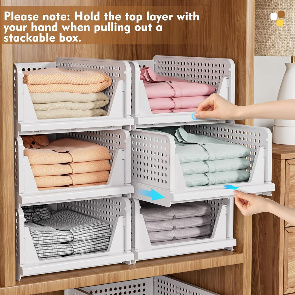 SNSLXH Stackable Closet Organizer Box - Multifunctional & Foldable Storage Basket for Home | Green, 5 Pack