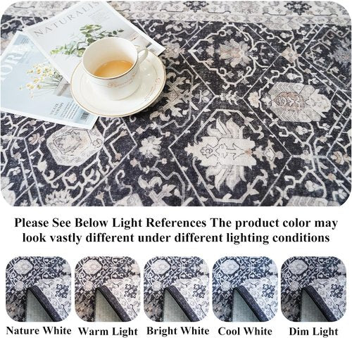 Hallway Washable Runner Rug - Vintage Non-Slip Soft Floor Mat for Kitchen & Entryway | 3x6 Black