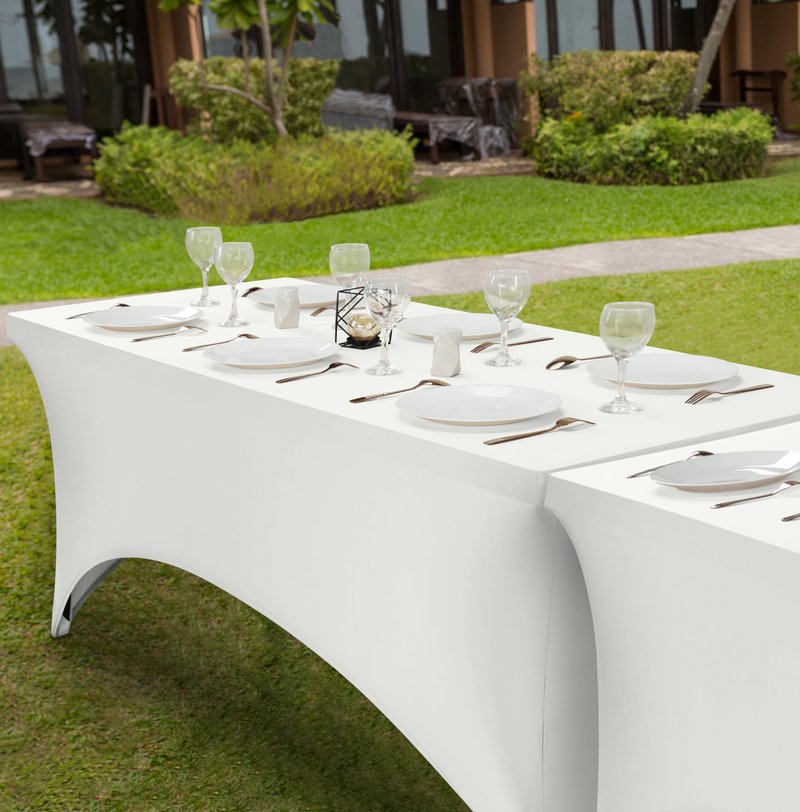 Utopia Kitchen Spandex Tablecloth 1 Pack [8FT, White] Tight, Fitted, Washable and Wrinkle Resistant Stretch Rectangular Patio Table Cover for Event, Wedding, Banquet & Parties [96Lx30Wx30H Inch]