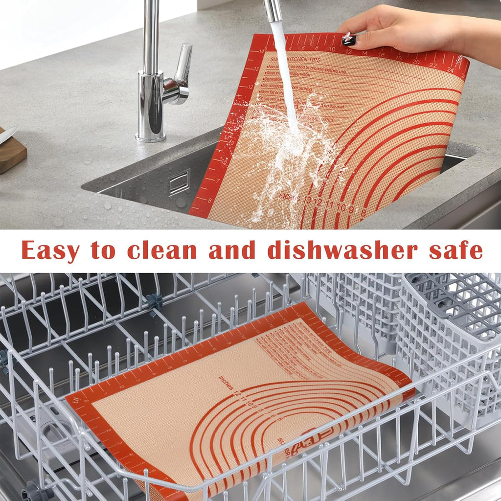 Skiennix Extra Thick Silicone Pastry Mat - Large Non-Stick Baking Surface with Measurements | 16"x24", Red