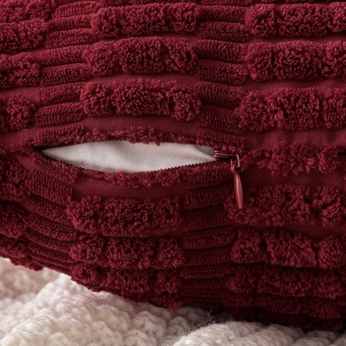 MIULEE Burgundy Corduroy Decorative Pillow Covers - Soft Boho Striped 18x18 Inch for Modern Home Decor