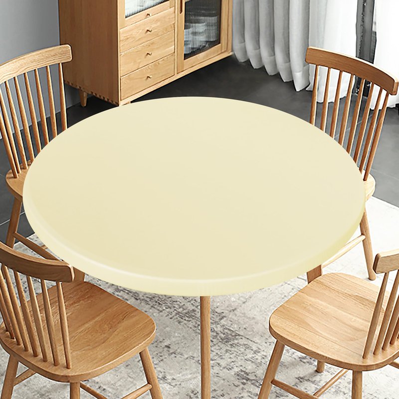 Obstal Fitted Round Table Cloth, Reversible Waterproof Stain Resistant Elastic Stretch Tablecloth, Wipe Clean Table Cover for Outdoor/Indoor Use, Fits Round Tables 30" - 36" Diameter, Cream