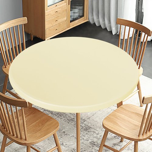Obstal Fitted Round Table Cloth, Reversible Waterproof Stain Resistant Elastic Stretch Tablecloth, Wipe Clean Table Cover for Outdoor/Indoor Use, Fits Round Tables up to 30" - 36" Diameter, Cream