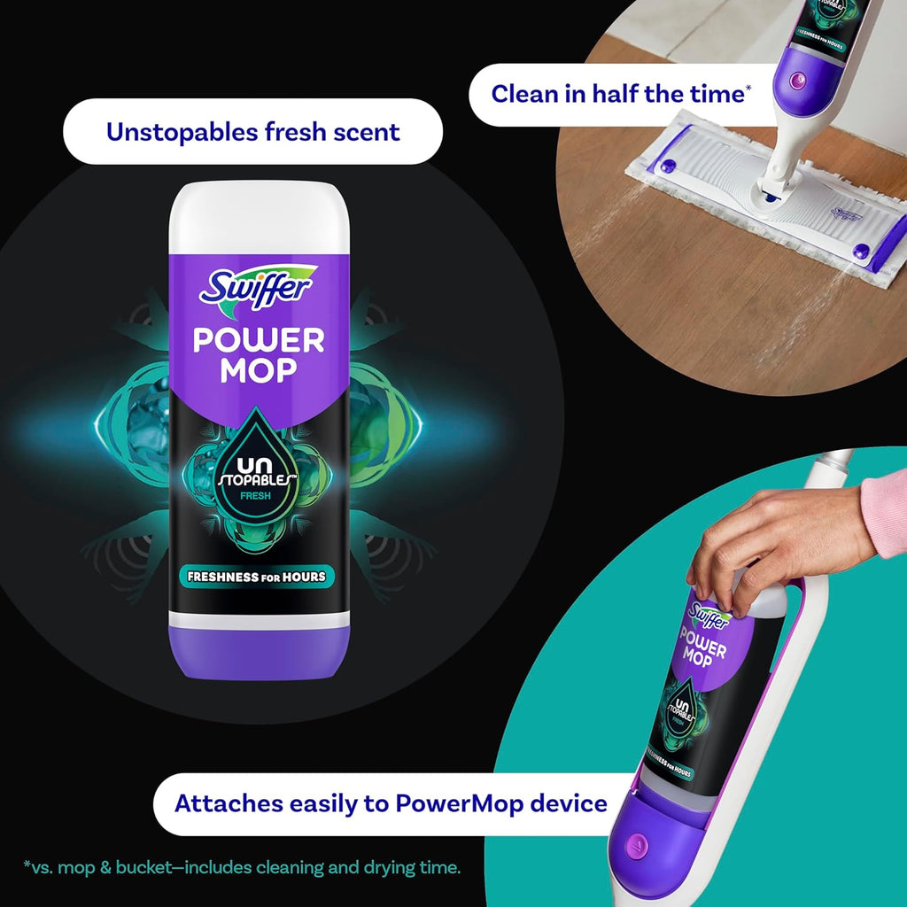 Swiffer PowerMop Floor Cleaning Solution - Unstopables Fresh Scent, 25.3 Fl Oz, 2 Pack Refills