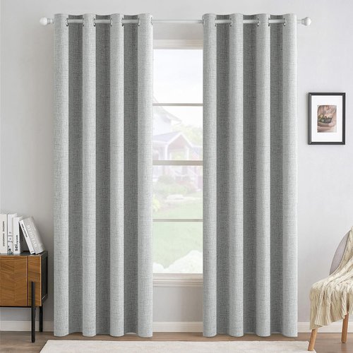 MIULEE Blackout Linen Curtains - 100% Thermal Insulated Room Darkening Drapes | Glacier Gray, 52 x 90 Inch (2 Panels)