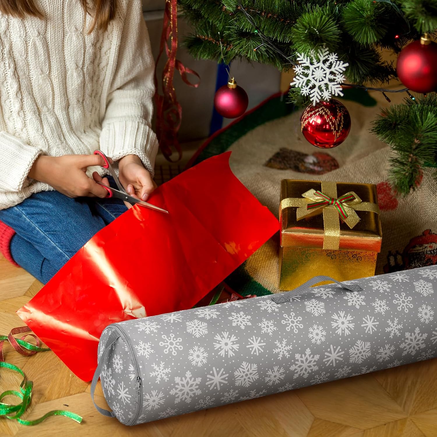 Xuniea Christmas Wrapping Paper Storage Bags - 40 Inch Snowflake Organizer for Crafts & Gifts