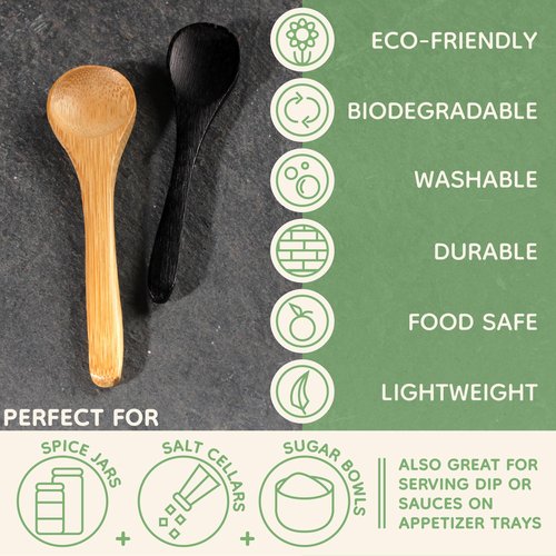 BambooMN Bamboo Spoons, Mini Salt Spoon/Tiny Wooden Spoons for Spices, 100pcs Carbonized Brown Oval 4.3"