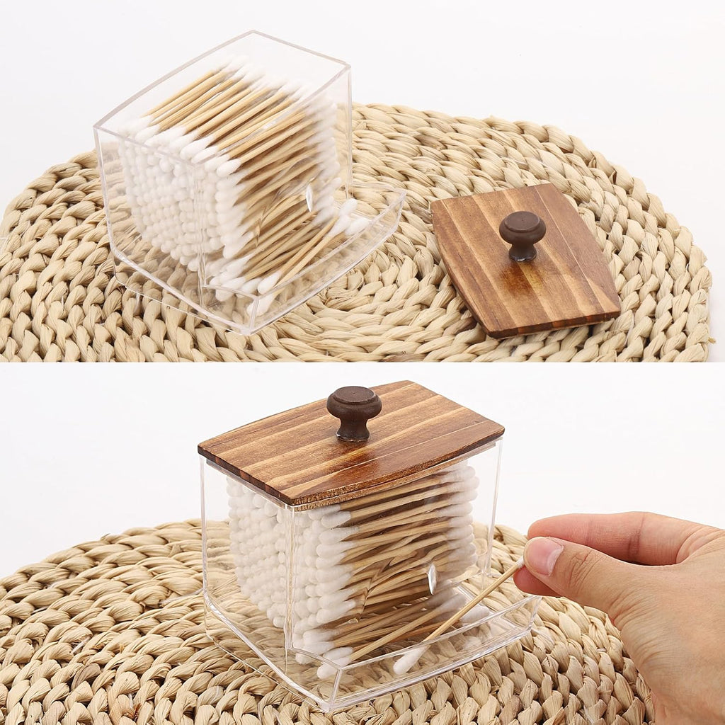 Tbestmax Qtip Holder Dispenser - 10oz Clear Bathroom Organizer for Cotton Balls & Swabs