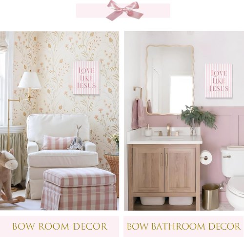 LARTSFRO Coquette Pink Bow Canvas Wall Art - Inspirational Bible Verses | Set of 4, 11x14 Inch for Teen Girls