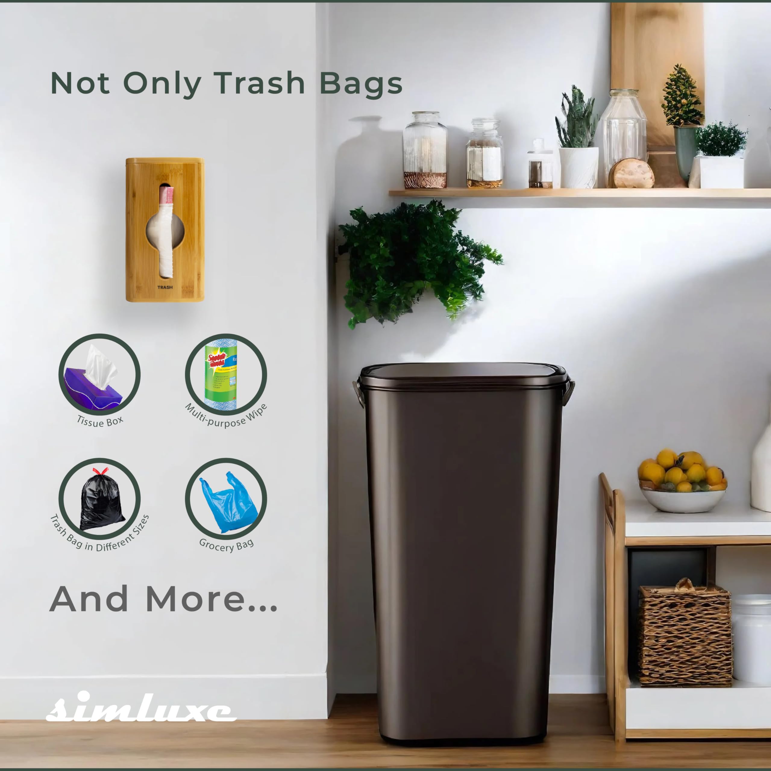 Simluxe Trash Bag Dispenser – Wall Mounted & Stackable Garbage Bag Holder Dispenser for Kitchen & Pantry | Durable, Minimal, and Effortlessly Organized