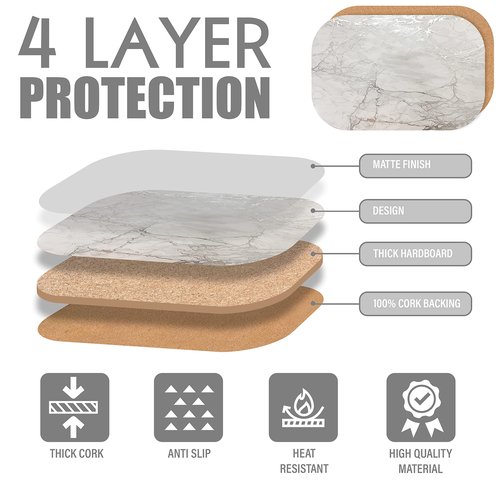 Dainty Home Silver Marble Oval Cork Placemats - Heat Resistant, Non-Slip, Easy Clean for Elegant Dining - 12"x18" Set of 8 - Perfect for Stylish, Modern Homes