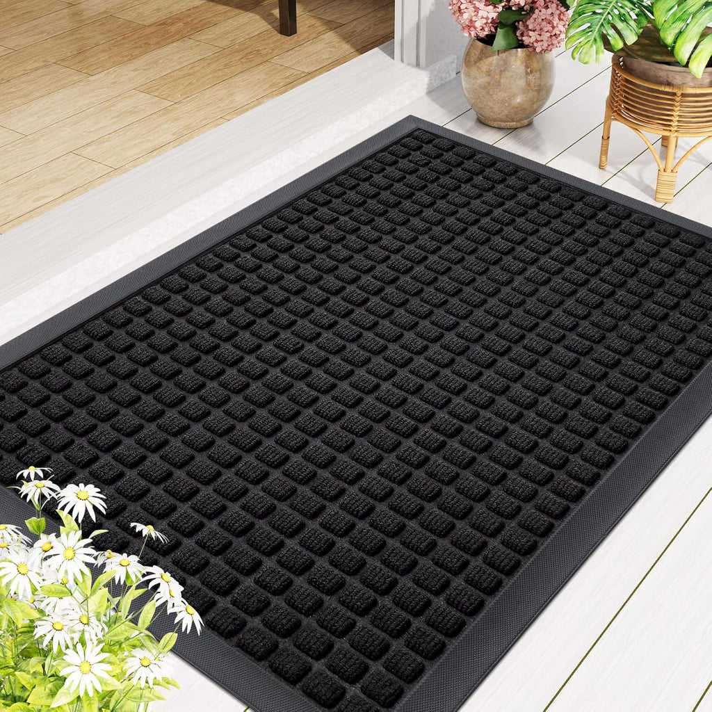 Smiry Heavy Duty Rubber Doormat | Non-Slip, Dirt-Trapping, Easy Clean | 35x23 Inch, Black