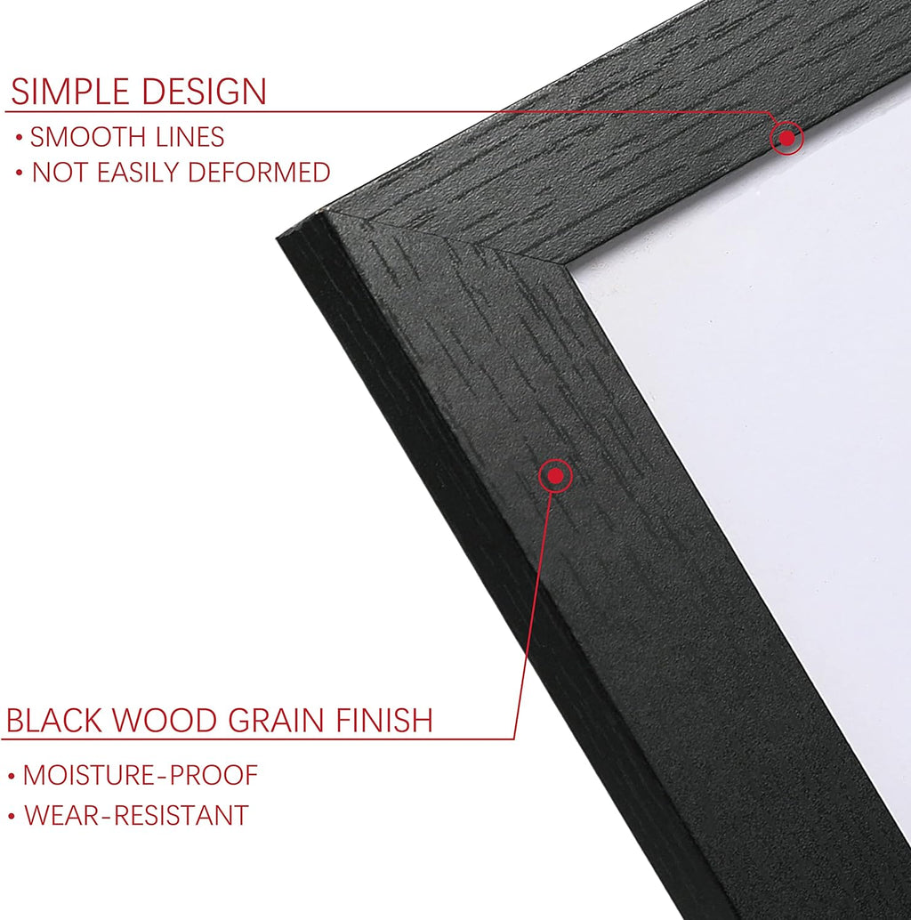 PEALSN 8x10 Picture Frame Set of 6 - Display 5x7 with Mat or 8x10 Without Mat in Black Woodgrain