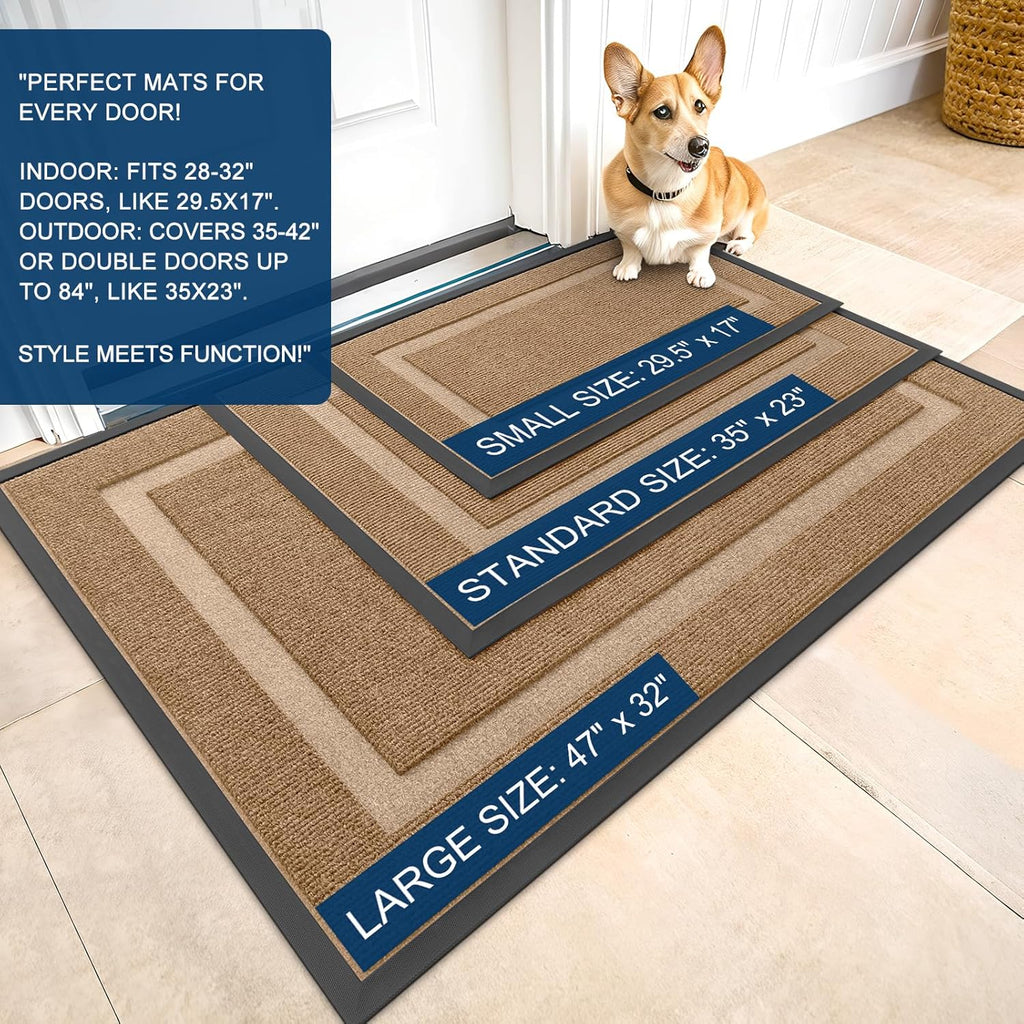 OLANLY Waterproof Front Door Mat - All-Season, Sturdy Natural Rubber, Easy Clean | 29.5x17, Light Brown