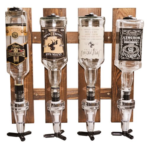 Gesonlinka 4-Bottle Wall Mounted Liquor Dispenser, Wooden Wall Shelf for Home Bar, Glass Drink Dispenser for Parties