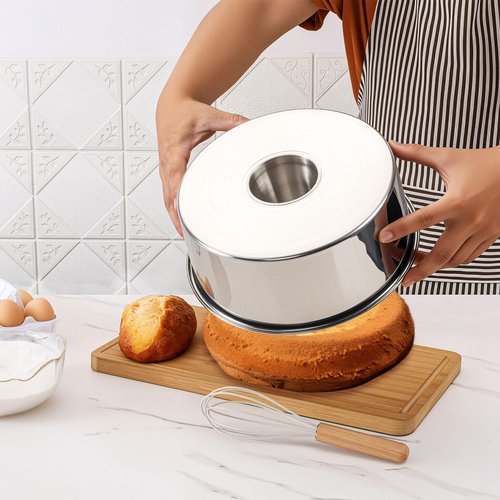 LIANYU Angel Food Cake Pan Set of 2, 10 Inch Tube Pan for Baking Pound Cake, Deep Chiffon Mold with Stainless Steel Core, Mirror Finished, Easy to Release, Dishwasher Safe