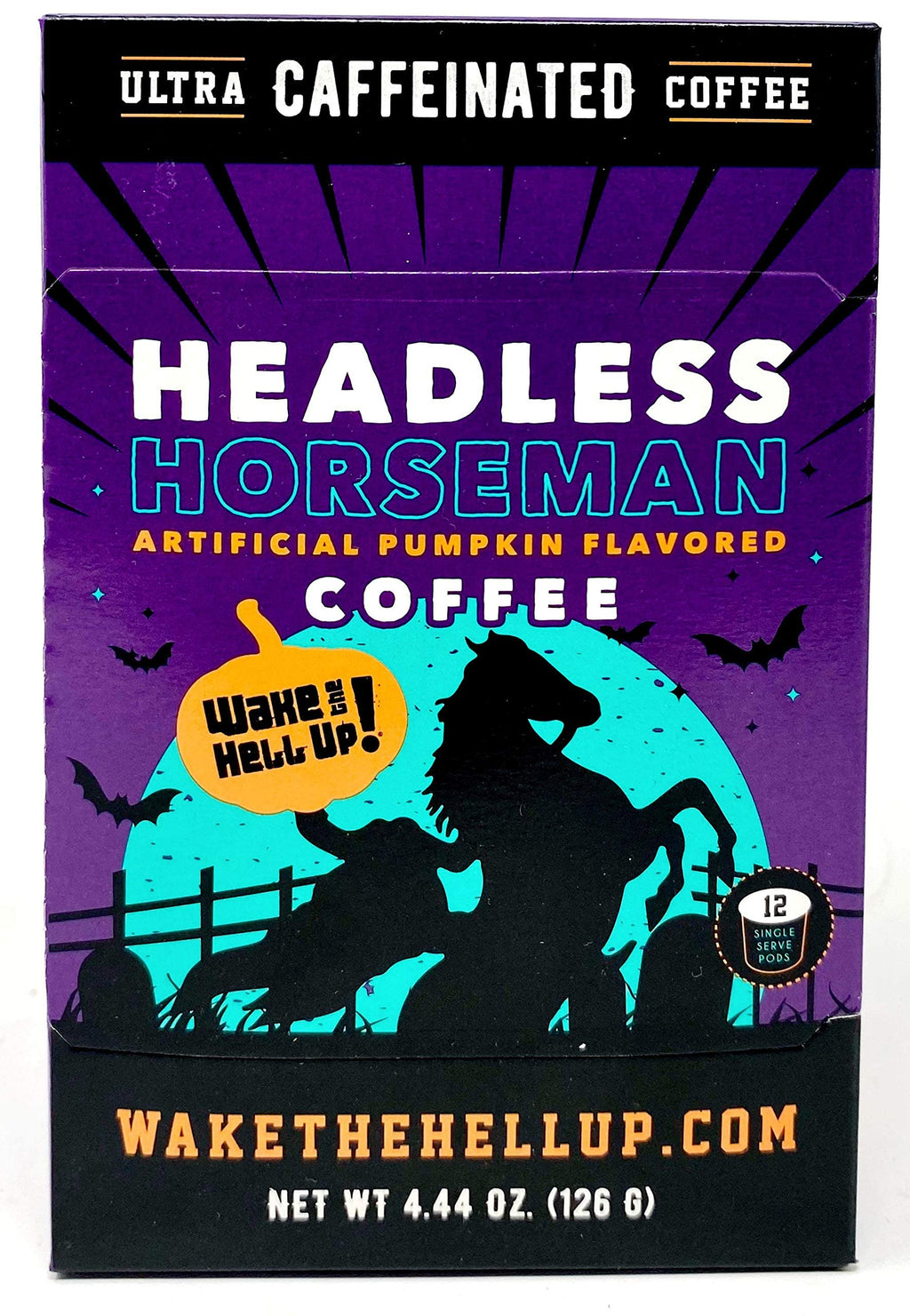 Wake The Hell Up! Headless Horseman Pumpkin Flavored Single Serve Coffee Pods Of Ultra-Caffeinated Coffee For K-Cup Compatible Brewers | 24 Count, 2.0 Compatible Pods