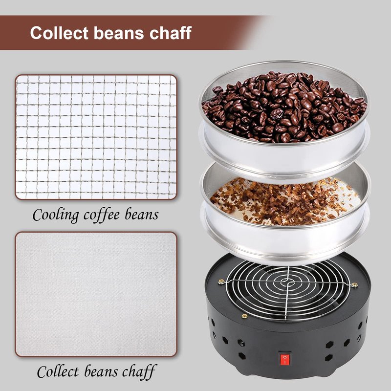 WISSXOER iCosoni Coffee Bean cooler Electric Coffee Roasting Cooling Machine High Capacity 550G Double layer Collect Chaff (350g Black)