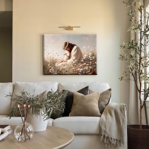 Jesus and the Lamb Canvas Wall Art - Christian Decor for Bedroom & Living Room | Framed Religious Print
