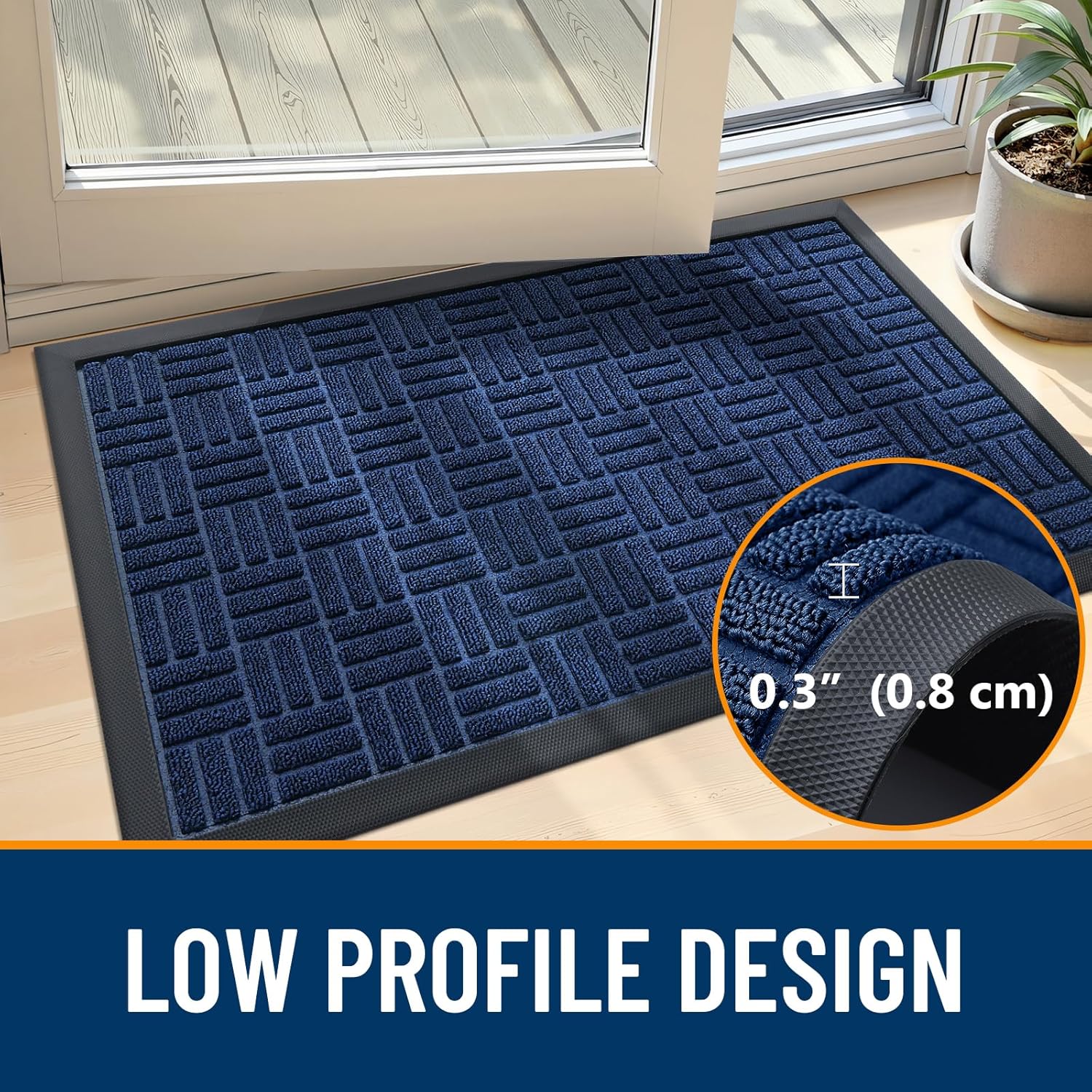 OLANLY Heavy Duty Front Door Mat - Absorbent Non-Slip Natural Rubber | 29.5x17 Inches, Navy Blue